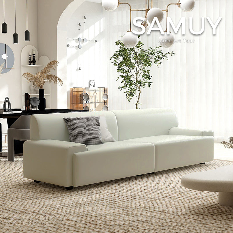 Stylish Scratch-Resistant Off White and Brown Sofa with Black Wood Particle Board Frame fsmy-396