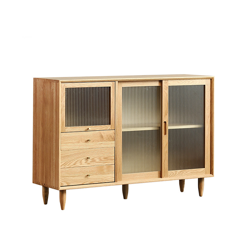 Elegant Natural Cherry and Beech Wood Cabinet with Glass and Copper Accents fyx-859