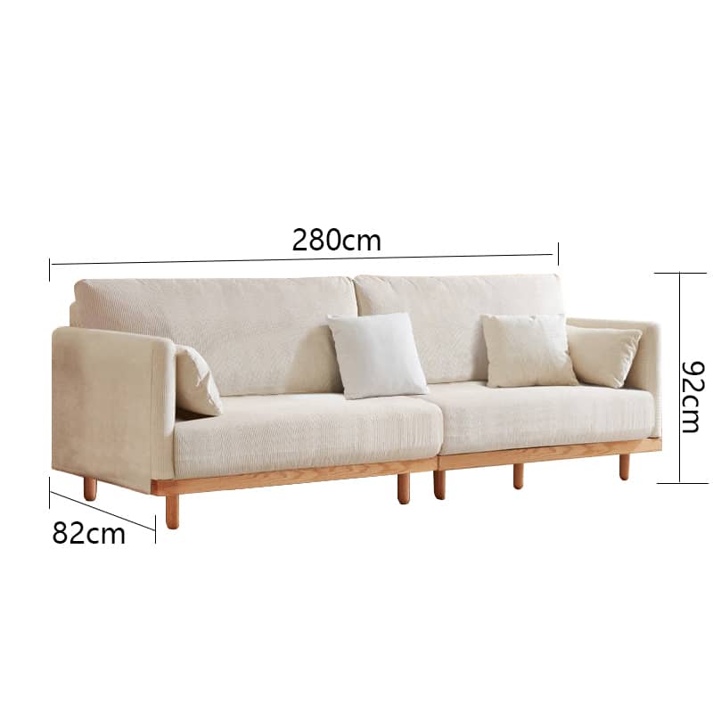 Elegant Beige Corduroy Sofa with Natural Oak and Pine Wood Frame - Luxurious Goose Down Filling hmyf-1274