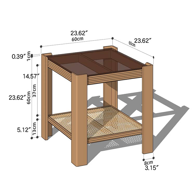 Sleek Tea Table Collection: Cherry Wood, Red Oak & Black Walnut with Marble or Tempered Glass Tops and Rattan Accents hykmq-791