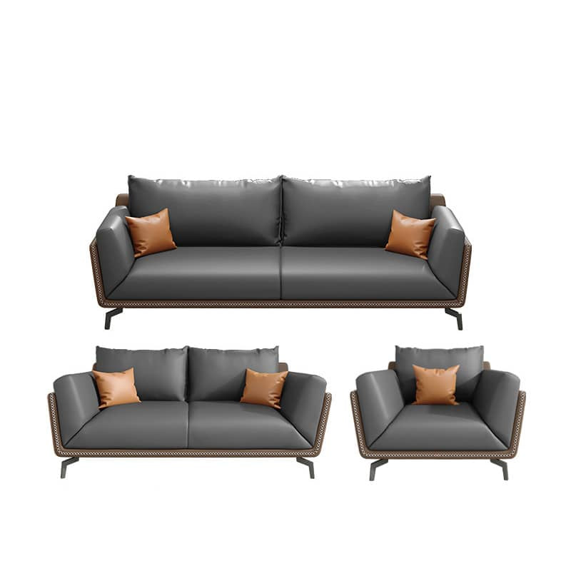 Luxurious Dark Brown Gray Sofa with Solid Wood Frame - Orange and Latex Faux Leather Upholstery fsj-1027