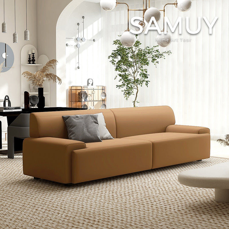 Stylish Scratch-Resistant Off White and Brown Sofa with Black Wood Particle Board Frame fsmy-396