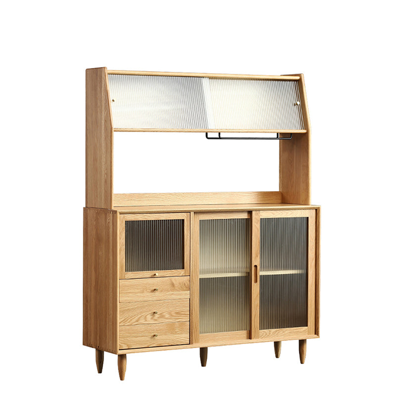 Elegant Natural Cherry and Beech Wood Cabinet with Glass and Copper Accents fyx-859