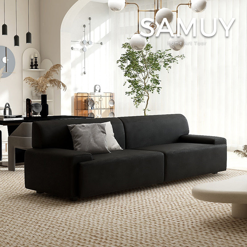 Stylish Scratch-Resistant Off White and Brown Sofa with Black Wood Particle Board Frame fsmy-396