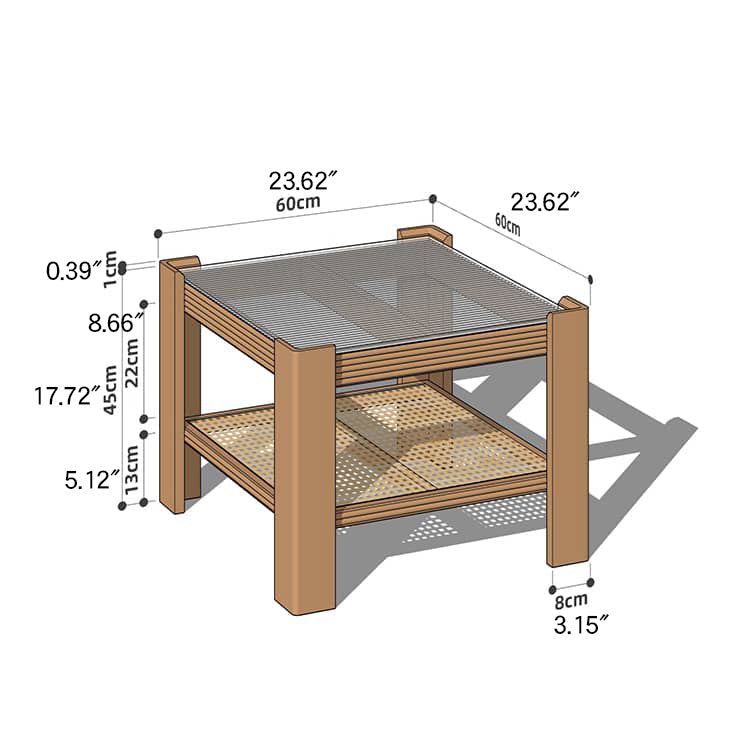 Sleek Tea Table Collection: Cherry Wood, Red Oak & Black Walnut with Marble or Tempered Glass Tops and Rattan Accents hykmq-791