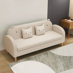 Stylish Light Gray Sofa with Off White, Mint Green, Grass Pink, and Yellow Wood Accents – Premium Cotton Upholstery qm-11