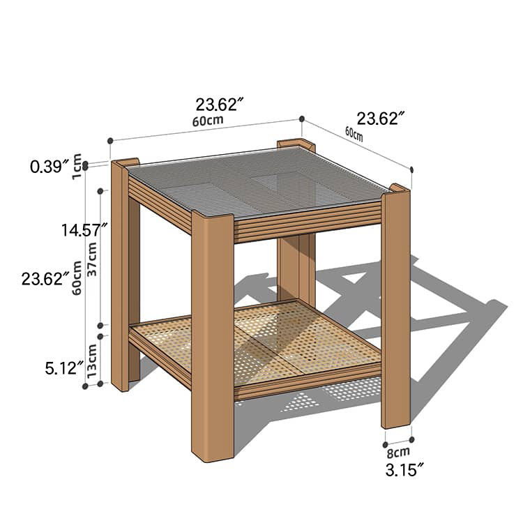 Sleek Tea Table Collection: Cherry Wood, Red Oak & Black Walnut with Marble or Tempered Glass Tops and Rattan Accents hykmq-791