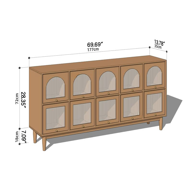 Elegant Cherry Wood Cabinet with Glass Doors and Copper Accents - Natural Finish hykmq-768