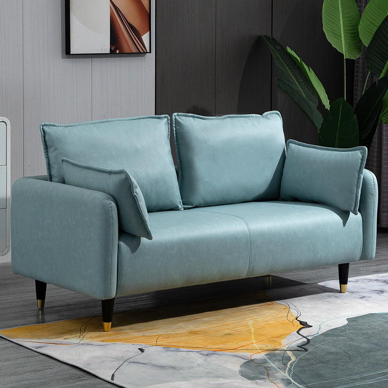 Contemporary Multi-Color Fabric Sofa in Mint Green, Light Gray, Orange, Blue, and Red with Wood Accents yr-120