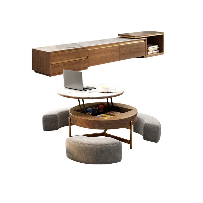 Elegant Sintered Stone Tea Table with Stainless Steel Frame and PU Leather Linen Finish fjnl-2449