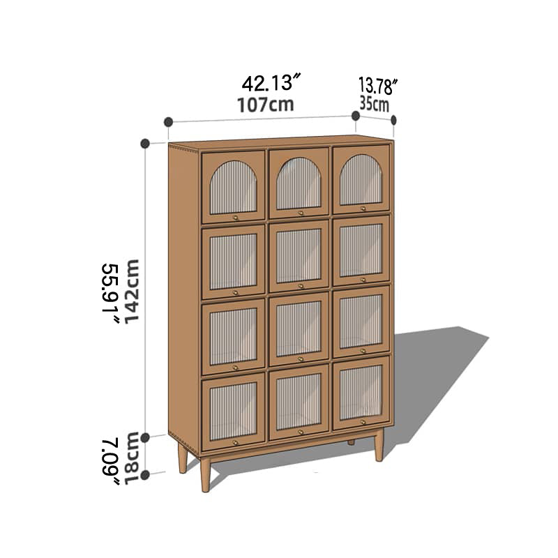 Elegant Cherry Wood Cabinet with Glass Doors and Copper Accents - Natural Finish hykmq-768