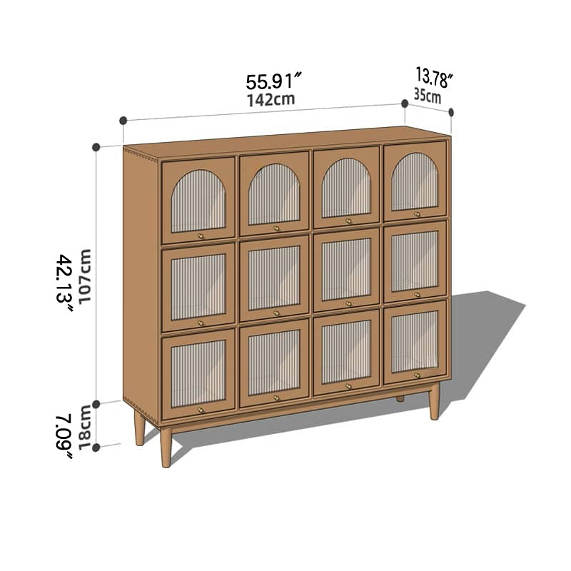 Elegant Cherry Wood Cabinet with Glass Doors and Copper Accents - Natural Finish hykmq-768