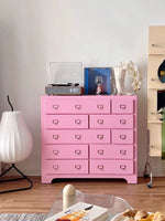 Stylish Pink Solid Wood Cabinet with Tempered Glass Display Shelves hyj-2298