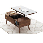 Elegant White Tea Table with Natural Solid Oak Wood and Ceramic Accents hx-1565