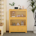 Stylish Pink Solid Wood Cabinet with Tempered Glass Display Shelves hyj-2298