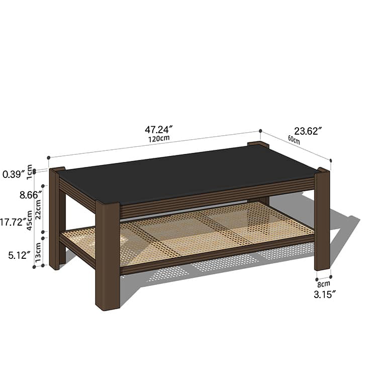 Sleek Tea Table Collection: Cherry Wood, Red Oak & Black Walnut with Marble or Tempered Glass Tops and Rattan Accents hykmq-791