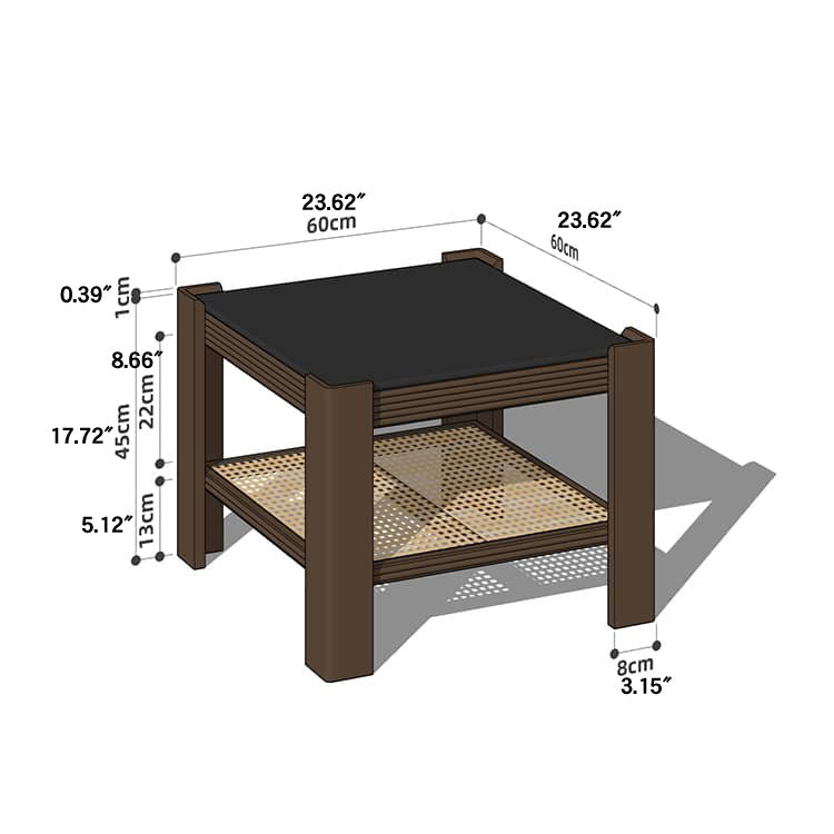 Sleek Tea Table Collection: Cherry Wood, Red Oak & Black Walnut with Marble or Tempered Glass Tops and Rattan Accents hykmq-791