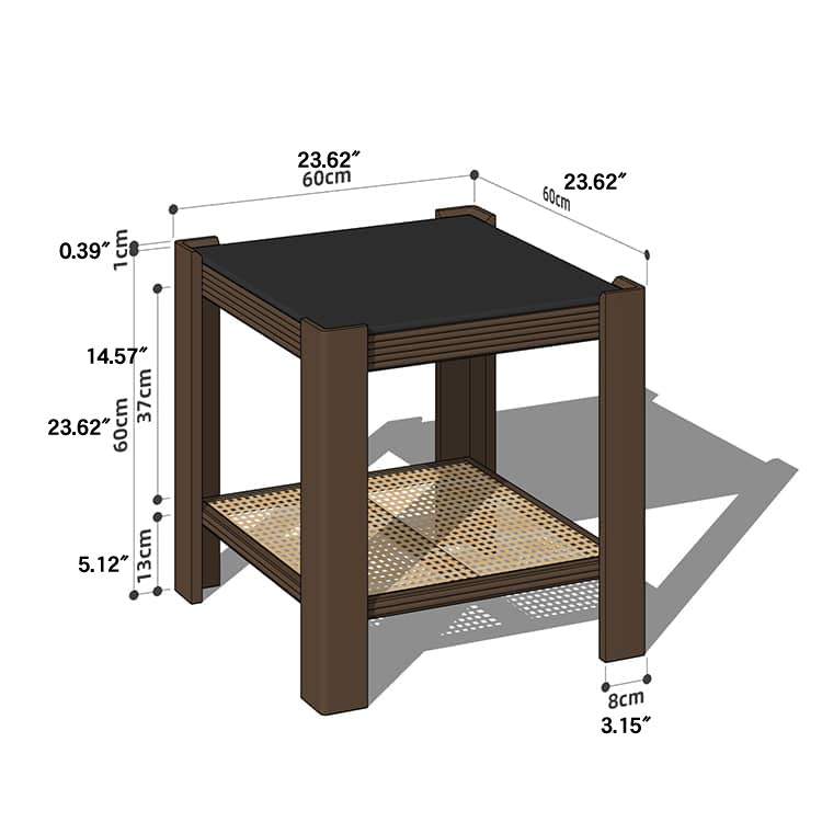 Sleek Tea Table Collection: Cherry Wood, Red Oak & Black Walnut with Marble or Tempered Glass Tops and Rattan Accents hykmq-791