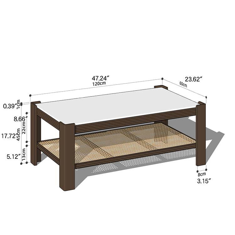 Sleek Tea Table Collection: Cherry Wood, Red Oak & Black Walnut with Marble or Tempered Glass Tops and Rattan Accents hykmq-791