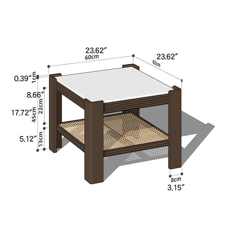 Sleek Tea Table Collection: Cherry Wood, Red Oak & Black Walnut with Marble or Tempered Glass Tops and Rattan Accents hykmq-791