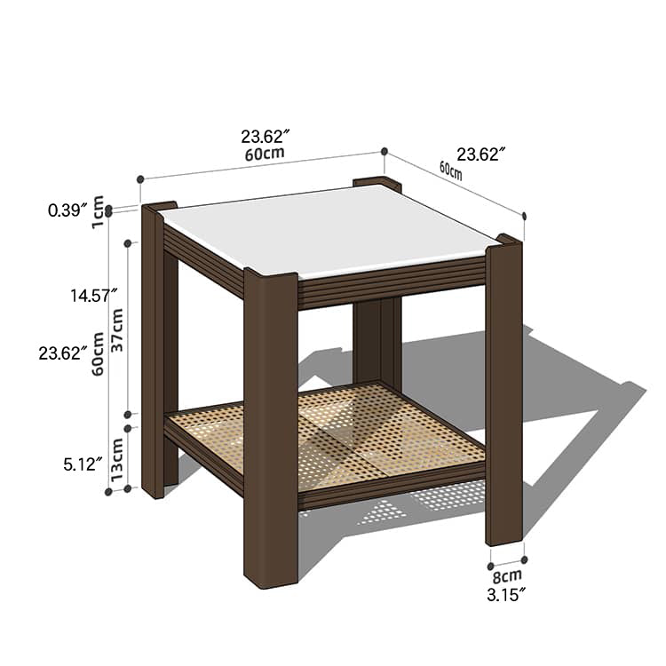 Sleek Tea Table Collection: Cherry Wood, Red Oak & Black Walnut with Marble or Tempered Glass Tops and Rattan Accents hykmq-791