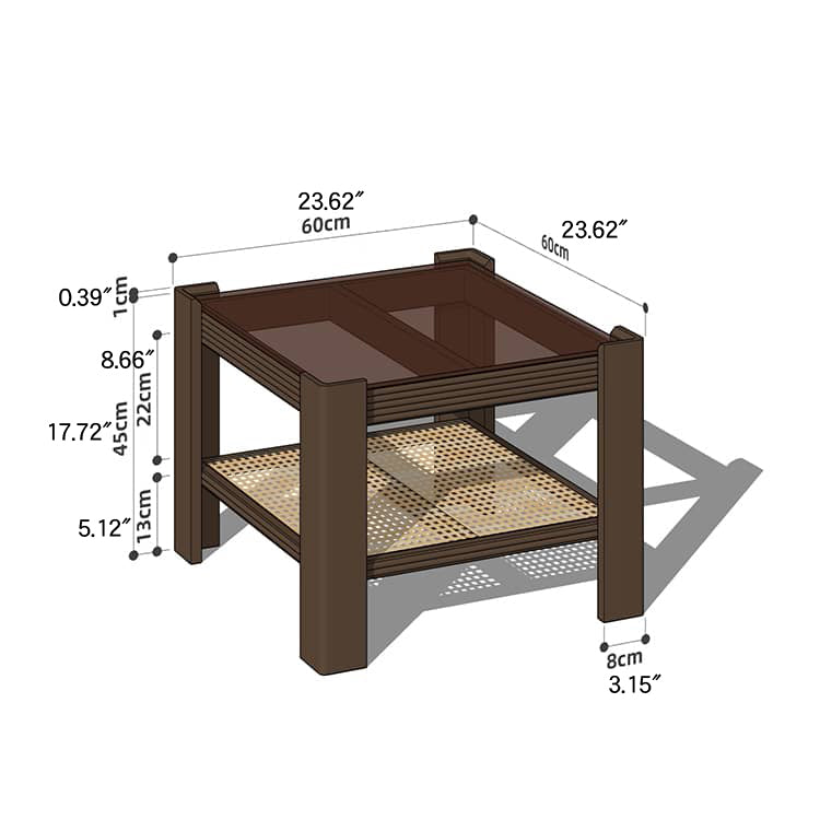 Sleek Tea Table Collection: Cherry Wood, Red Oak & Black Walnut with Marble or Tempered Glass Tops and Rattan Accents hykmq-791