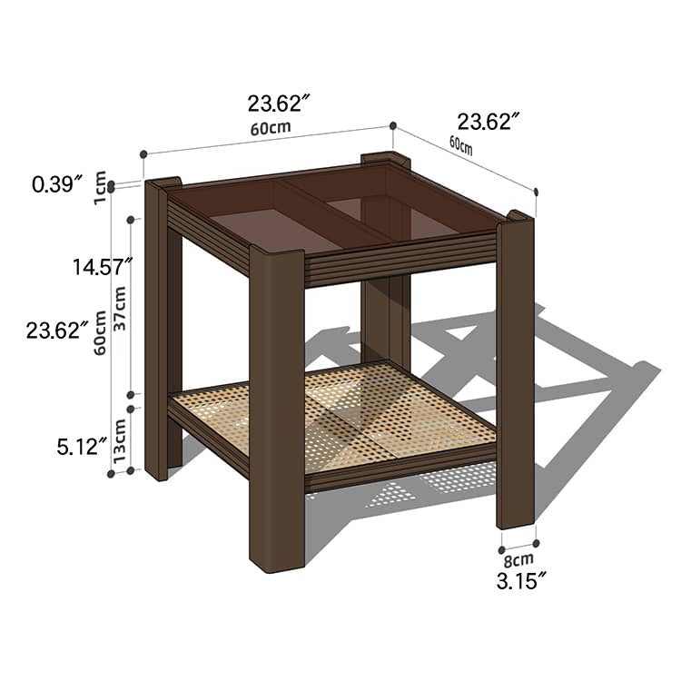 Sleek Tea Table Collection: Cherry Wood, Red Oak & Black Walnut with Marble or Tempered Glass Tops and Rattan Accents hykmq-791