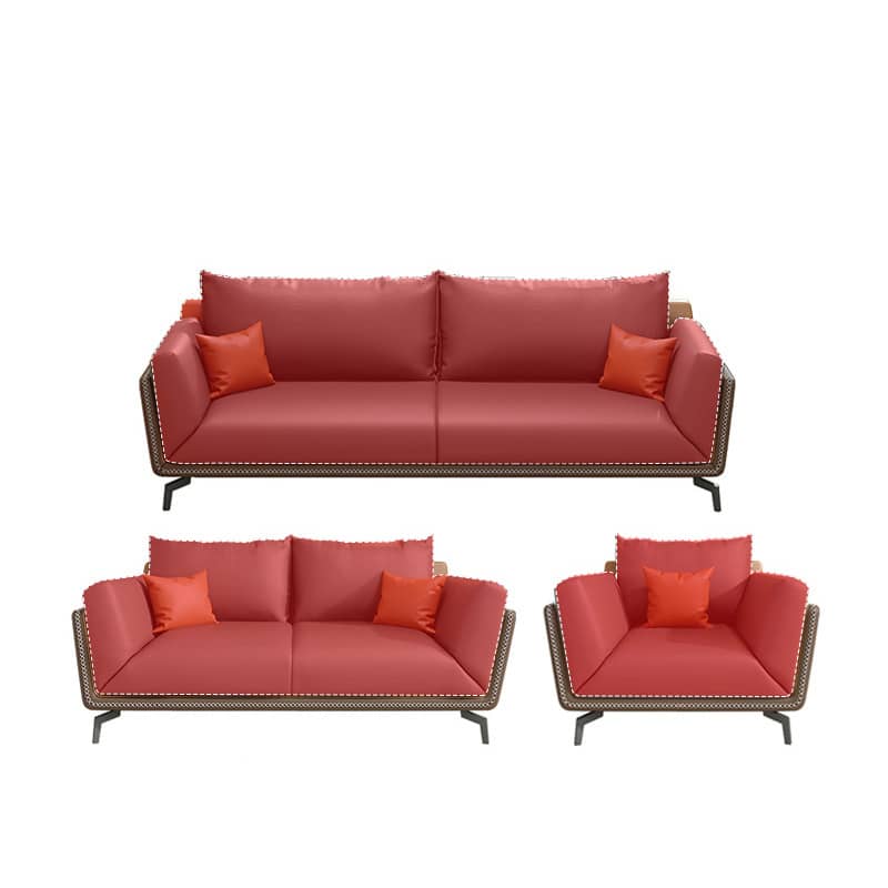 Luxurious Dark Brown Gray Sofa with Solid Wood Frame - Orange and Latex Faux Leather Upholstery fsj-1027