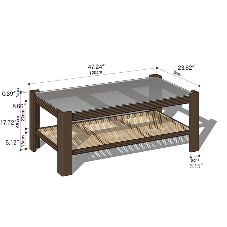 Sleek Tea Table Collection: Cherry Wood, Red Oak & Black Walnut with Marble or Tempered Glass Tops and Rattan Accents hykmq-791