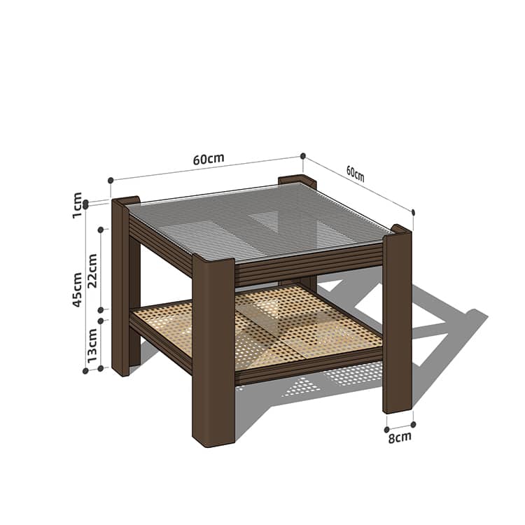 Sleek Tea Table Collection: Cherry Wood, Red Oak & Black Walnut with Marble or Tempered Glass Tops and Rattan Accents hykmq-791