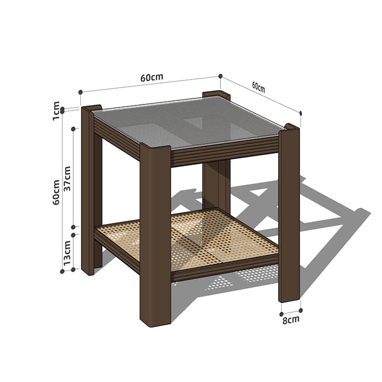 Sleek Tea Table Collection: Cherry Wood, Red Oak & Black Walnut with Marble or Tempered Glass Tops and Rattan Accents hykmq-791