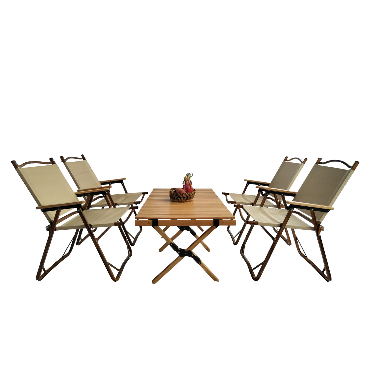 Multi-Function Foldable and Portable Dining Set, 1 Dining Table & 4 Folding Chairs, Indoor and outdoor universal ,Natural W495S00002-djyc