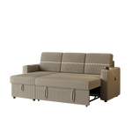 85 Inches Corduroy Sofa Bed, 3 Seater Sleeper Sofa with Storage Chaise, Square Handrail With Two Cup-holder And USB Charge Port, Pull Out Couch for Living Room W834S00271-djyc