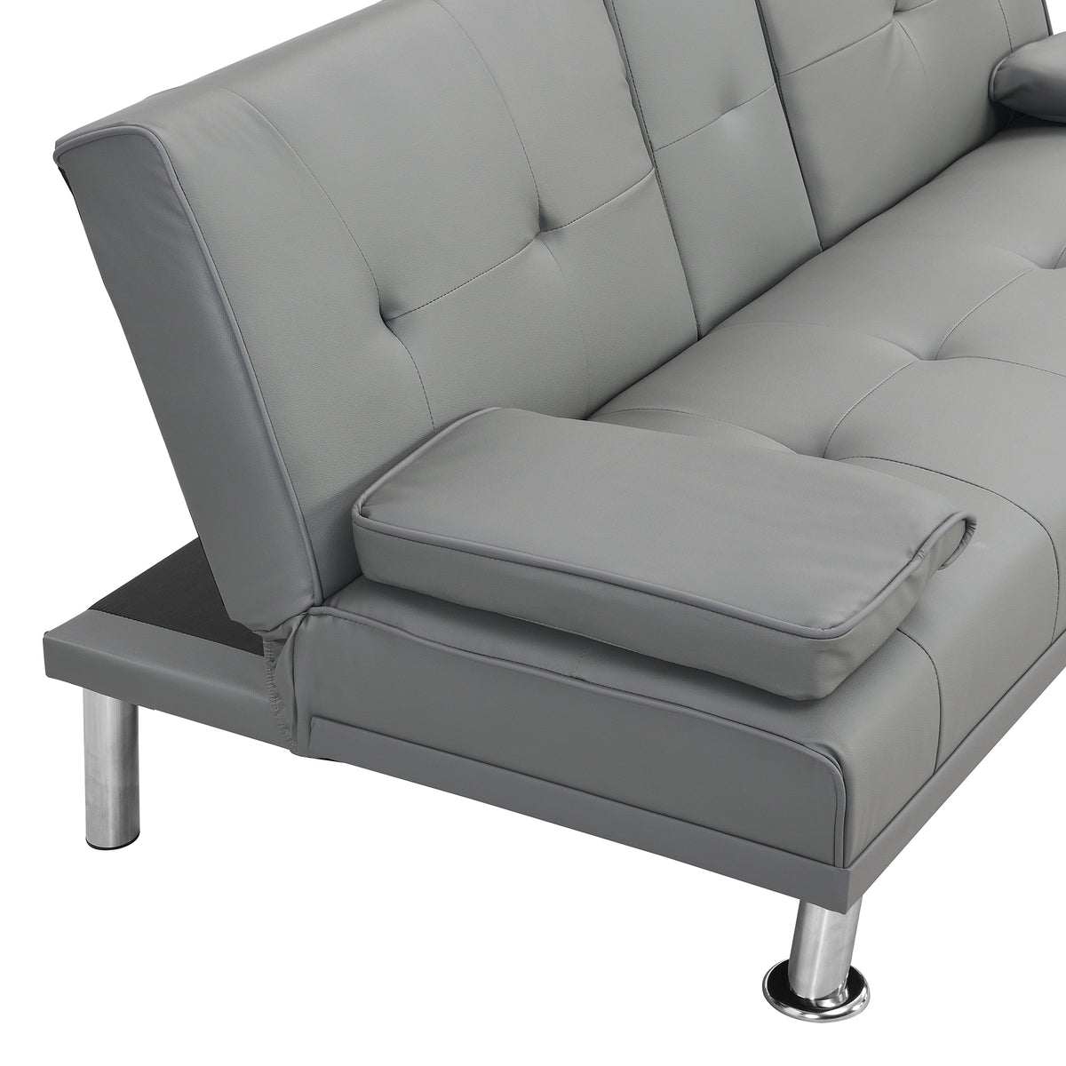 sofa bed with Armrest two holdersWOOD FRAME, STAINLESS LEG, FUTON GREY PVC W214104621-djyc