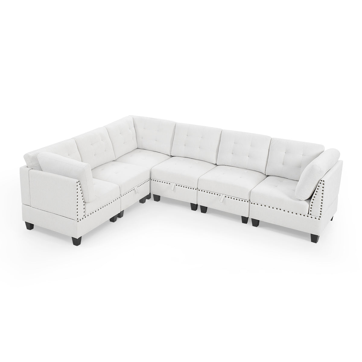 L shape Modular Sectional Sofa,DIY Combination,includes Three Single Chair and Three Corner ,Ivory Chenille W487S00197-djyc