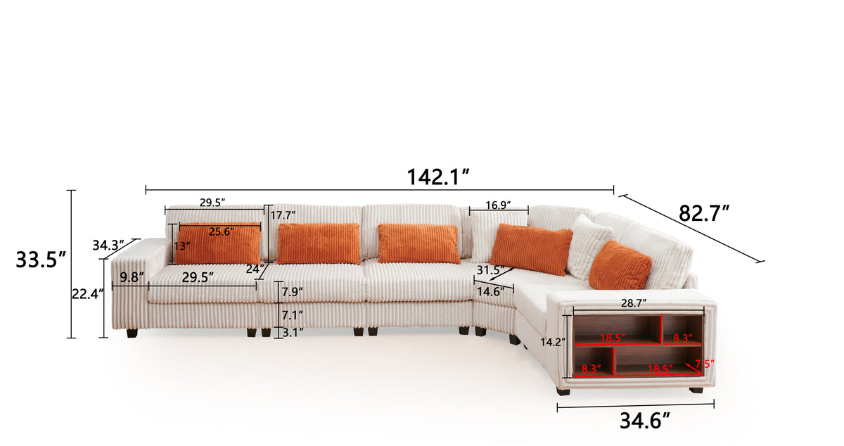 Modular Sectional L-shaped Sofa with Armrest Wooden Frame Locker, Stylish and Comfortable , Cream Style, Beige W1793S00009-djyc