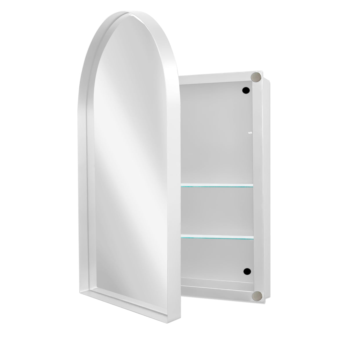 24x36 Inch Arched Recessed Medicine Cabinet, Metal Framed Bathroom Wall Cabinet with Mirror and Adjustable Shelves, Wall Mirror with Storage for Bathroom, White W1435P202407-djyc