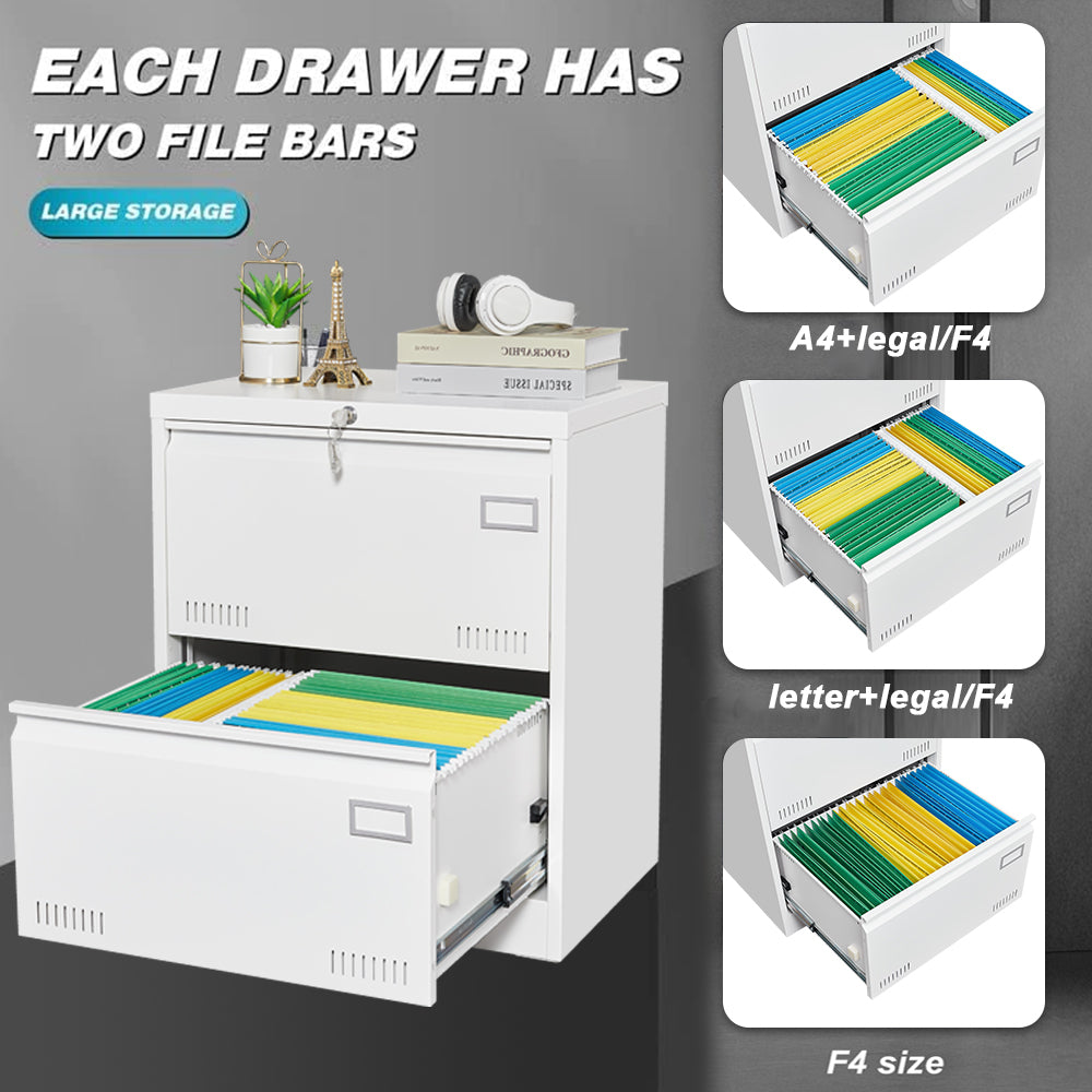 Filing Cabinet Lateral File Cabinet 2 Drawer, White Filing Cabinets with Lock, Locking Metal File Cabinets Three Drawer Office Cabinet for Legal/Letter/A4/F4 Home Offic W1247P160451-djyc