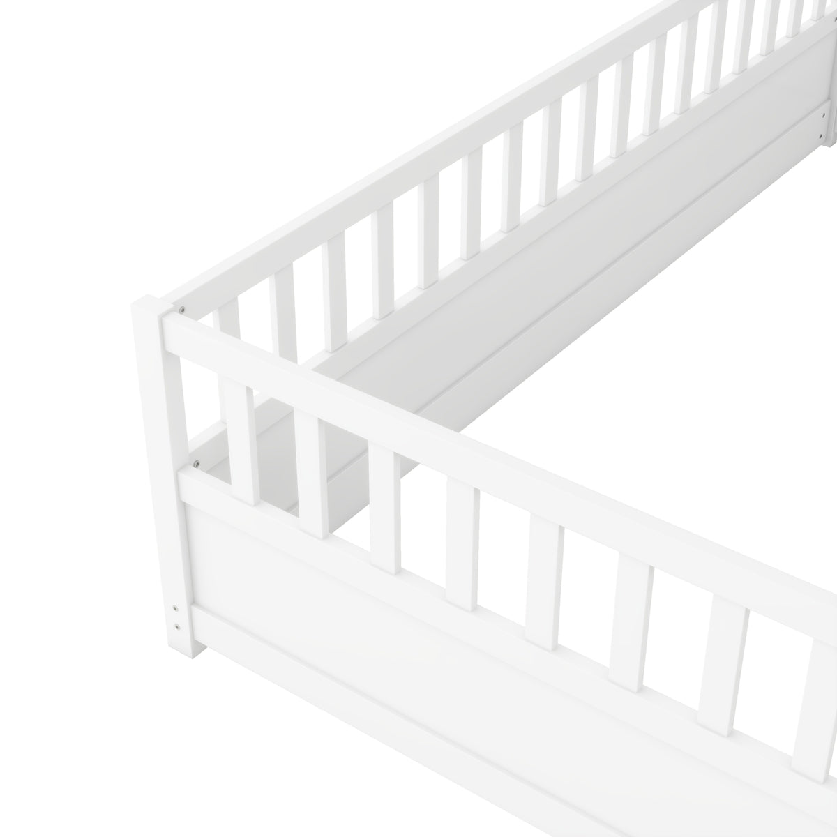 Twin Size Floor bed, integral construction with super high security barrier, door, children's floor bed frame, Montessori wooden children's floor bed, white W1858P164923-djyc