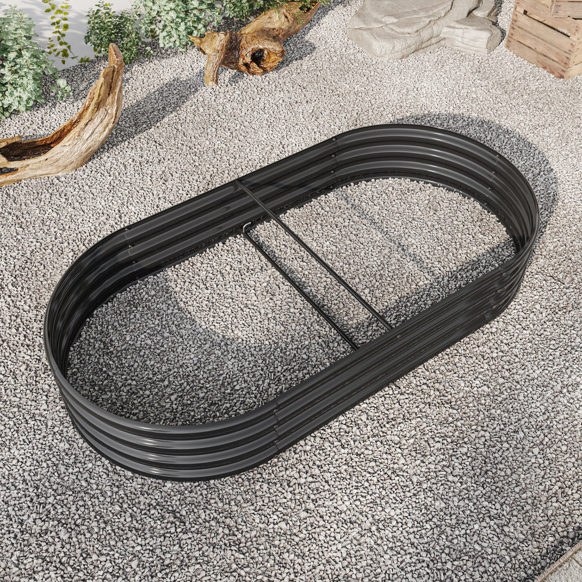 Raised Garden Bed Outdoor, Oval Large Metal Raised Planter Bed for for Plants, Vegetables, and Flowers - Black W840102508-djyc