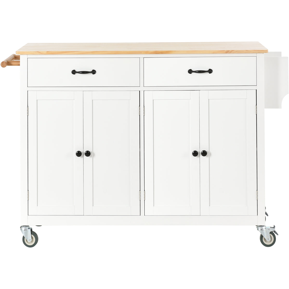 Kitchen Island Cart with Solid Wood Top and Locking Wheels,54.3 Inch Width,4 Door Cabinet and Two Drawers,Spice Rack, Towel Rack (White) WF286911AAW-djyc