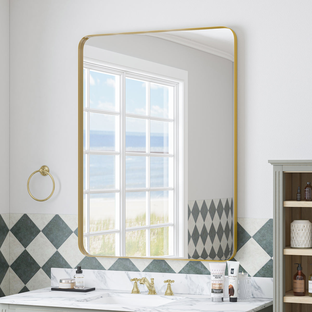 Wall Mirror 30x40 Inch Gold Rectangular Mirror Metal Framed Mirror Vanity Mirror Dressing Mirror, for Bathroom, Living Room, Bedroom Wall Decor W1435107734-djyc