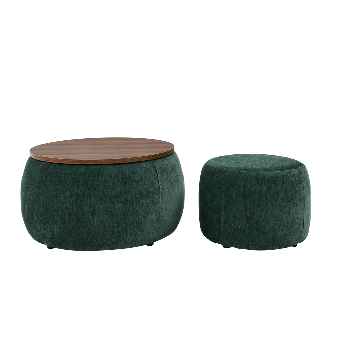 Round Storage Ottoman, 2 in 1 Function, Work as End table and Ottoman,with small seat,Green(25"x25"x14.7") W487P165701-djyc