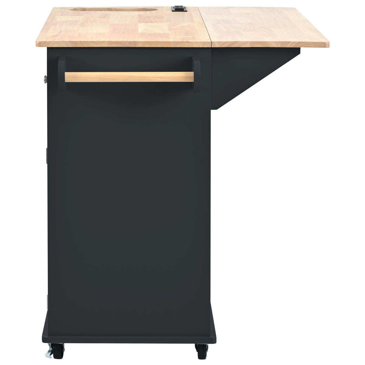 Kitchen Island with Power Outlet,Kitchen Storage Island with Drop Leaf and Rubber Wood,Open Storage and Wine Rack,5 Wheels,with Adjustable Storage for Home, Kitchen, and Dining Room, Black WF305556AAB-djyc