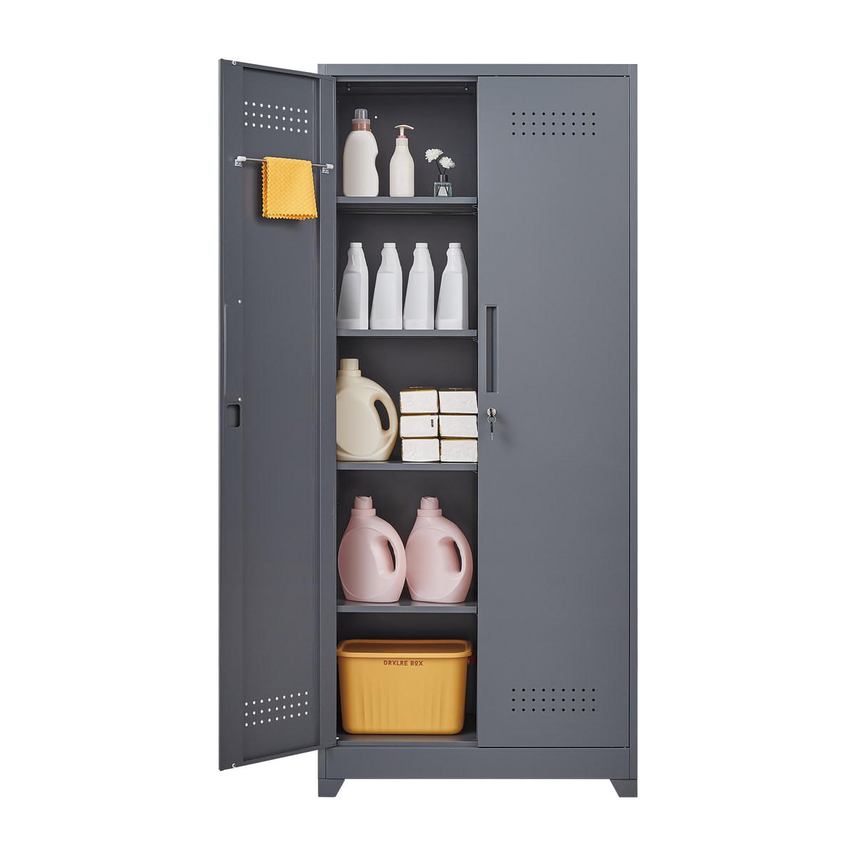 Metal Storage Cabinets, Cleaning Tool Cabinet with Locking Door, Tall Broom Tool Organizer and Storage, Large Storage Cabinet for Kitchen, Pantry, Office, Shop W328P193779-djyc