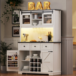 K&K 71" Farmhosue Pantry Bar Cabinet with Internal Storage Rack,Kitchen Cabinet with Hutch,Sliding Door,Power Outlet,Pegboard,Wine & Glasses Rack,3 Drawers,Rustic Coffee Bar Storage Cabinet,White Oak N707S000008W-djyc