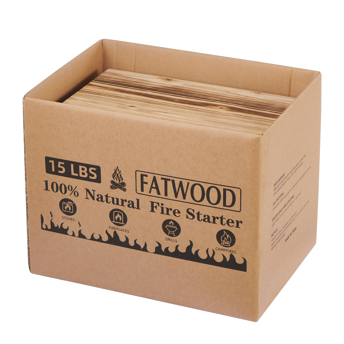 15 Lbs Fatwood Fire Starter Sticks in Gift Box , 100% Natural Kindling, Pine Firewood Firestarter for Campfire, Stove, Fireplace, Bonfires, Grill W1390123747-djyc