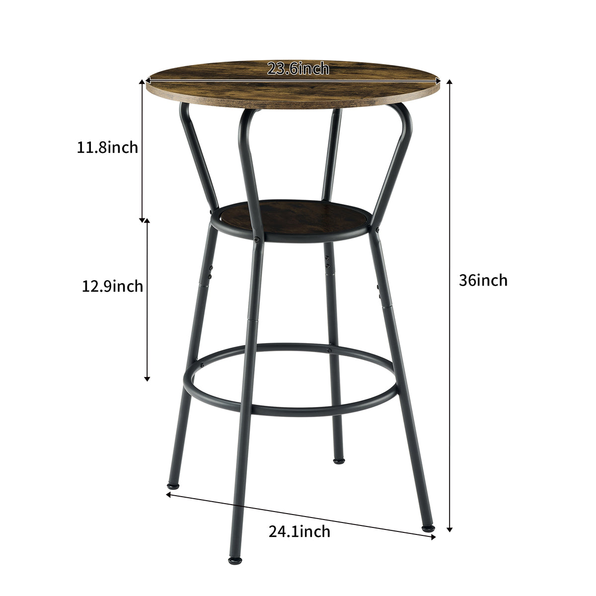 Round bar table and stool set with shelf, upholstered stool with backrest, Rustic Brown, 24.17"W x 24.17"D x 36.02"H W1903P149221-djyc