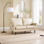 COOLMORE Loveseat Sofa, Mid Century Modern Love Seat, 2 Seater Sofa Couches for Living Room, Small Couch with USB & Removable Pillow Cover, Comfy Couch for Bedroom, Apartment (Camel PU) W395P238822-djyc