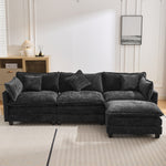 112.2' L-Shape Chenille Upholstered Sofa for Living Room Modern Luxury Sofa Couch with Ottoman and 5 Pillows for Living Room (SG001160AA), Black N719S001160B-djyc